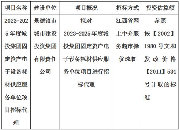 2023-2025年度城投集團(tuán)固定資產(chǎn)電子設(shè)備耗材供應(yīng)服務(wù)單位項(xiàng)目招標(biāo)代理計(jì)劃公告