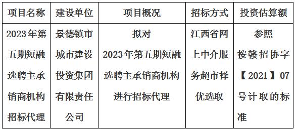 2023年第五期短融選聘主承銷商機(jī)構(gòu)招標(biāo)代理計劃公告