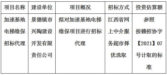 加速基地電梯維保招標(biāo)代理計劃公告