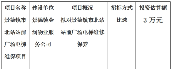 景德鎮(zhèn)市北站站前廣場(chǎng)電梯維保項(xiàng)目計(jì)劃公告　