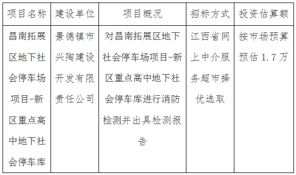 昌南拓展區(qū)地下社會停車場項目-新區(qū)重點高中地下社會停車庫消防檢測計劃公告